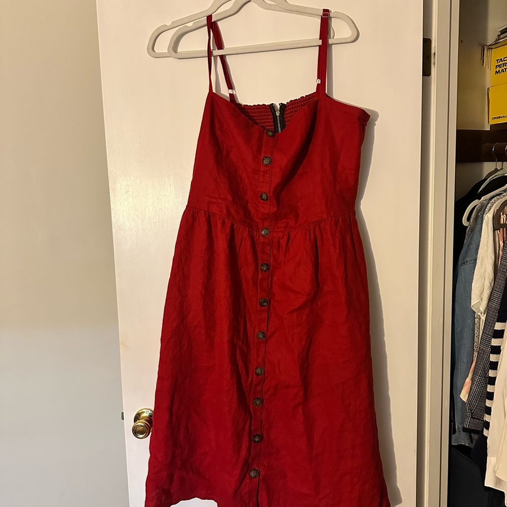 Reformation Red Button-Front Midi Dress
